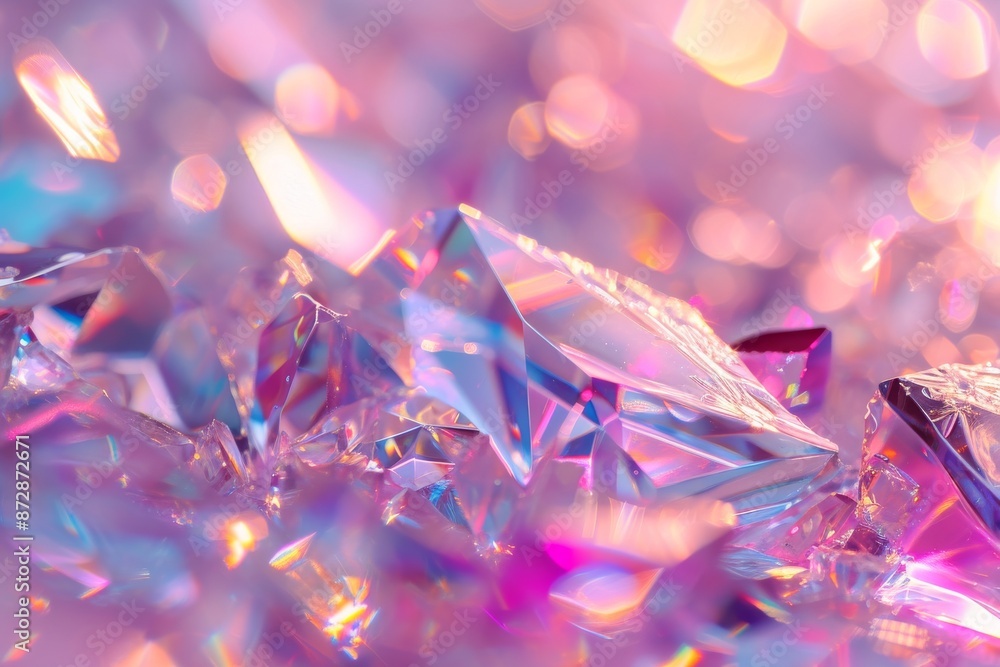 Poster a close up of shattered glass with vibrant lights reflecting off the surface.. abstract trendy patte