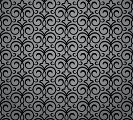 Flower geometric pattern. Seamless vector background. Gray and black ornament. Ornament for fabric, wallpaper, packaging. Decorative print