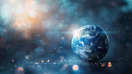 Luthier tools hanging on wall, workshop of a master craftsman with guitar making equipment and 3d earth hologram on blurred background, global business and communication concept