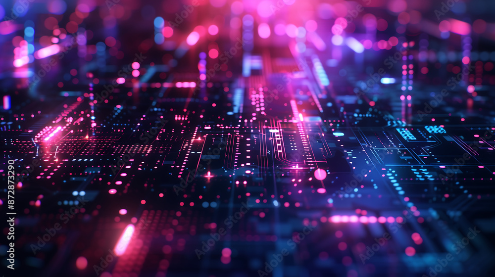 Poster abstract digital background with neon lights and circuit board elements digital technology concept