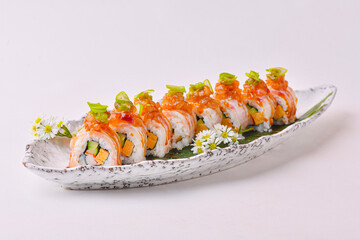 Salmon roll sushi is a ready-to-eat menu.