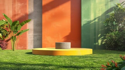 Elegant podium on high-end lawn, vibrant billboard mockup, and unique color scheme. Perfect for elite gatherings.