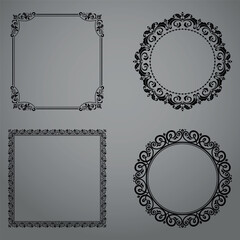 Set of decorative frames Elegant vector element for design in Eastern style, place for text. Floral black and gray borders. Lace illustration for invitations and greeting cards