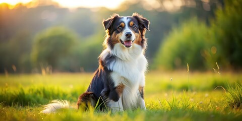 Beautiful American Shepherd dog sitting in a grassy field, American Shepherd, dog, pet, animal, sitting, grass, field, cute