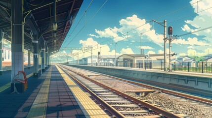 Fototapeta premium Railway station, anime style