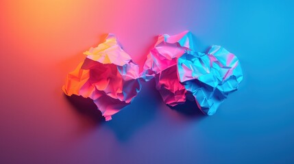 Obraz premium Neon gradient with crumpled paper in vivid blue pink and orange