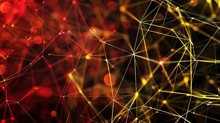 A sleek and colorful Plexus background with red and yellow nodes for a technology presentation, high-quality and minimalistic
