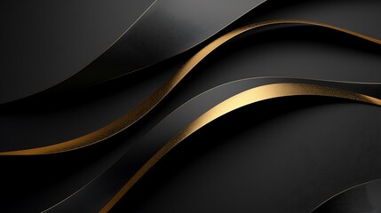 A sleek black background with gold accents, simple lines and curves, minimalistic luxury, ultra HD high quality