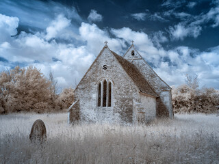 All Saints Church, Leigh near Cricklade, Wiltshire in infrared light.