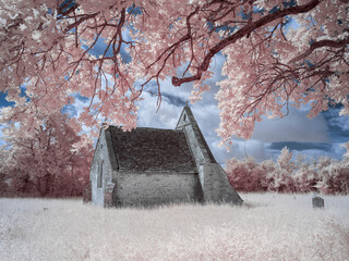 All Saints Church, Leigh near Cricklade, Wiltshire in infrared light.
