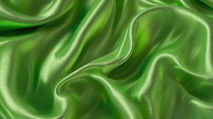 Obraz premium Luxurious Flowing Green Silk Fabric, A close-up image showcasing the exquisite texture and elegant drape of flowing green silk fabric. The soft folds and gentle ripples create a sense of luxurious