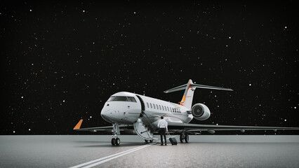 Fototapeta premium Businessman walking to board a private plane.3d, rendering, illustration,