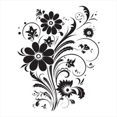 flower motif design element silhouette white background
