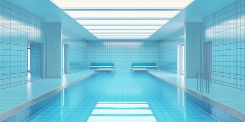 Obraz premium Empty modern swimming pool with transparent blue water, reflecting a luxurious and healthy lifestyle, perfect for relaxation and fitness.