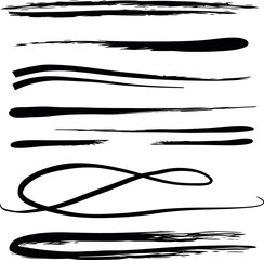 Variety of black brush stroke lines, perfect for artistic, design, or decor uses.
