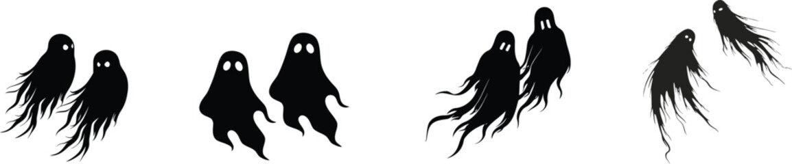 Ghost Vector Silhouette Illustration, Halloween Scary Symbol, Nightmare Dream