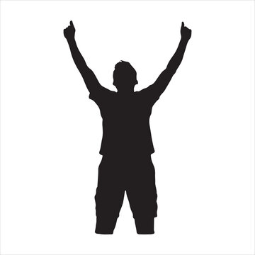 recommend clip art: A man with his arms raised silhouette white background
                    