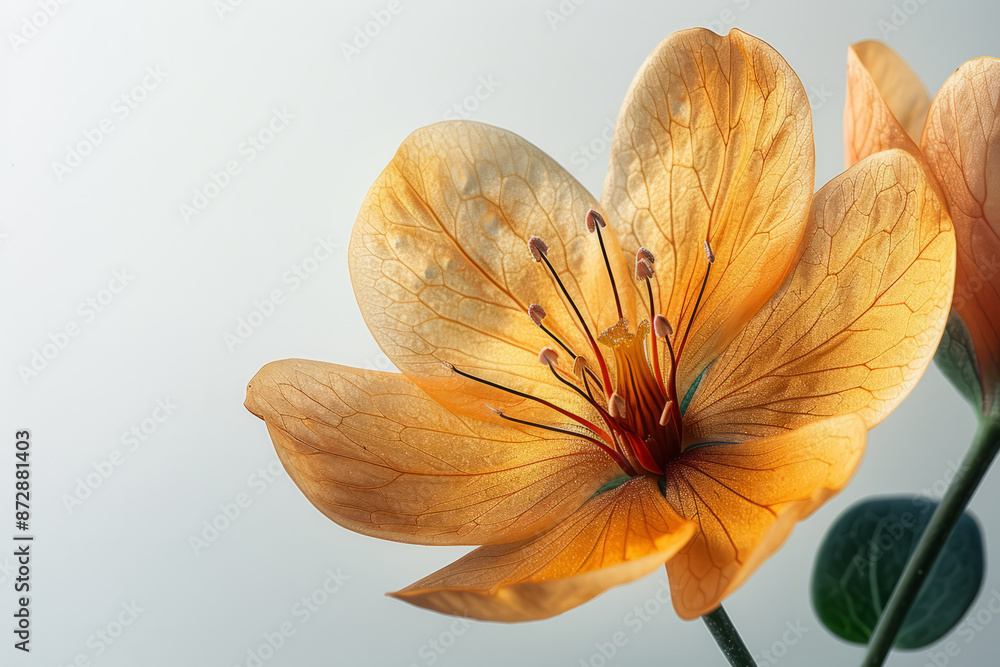 Poster macro shot of a single translucent yellow flower with polygonal facets, creating a minimalistic aest