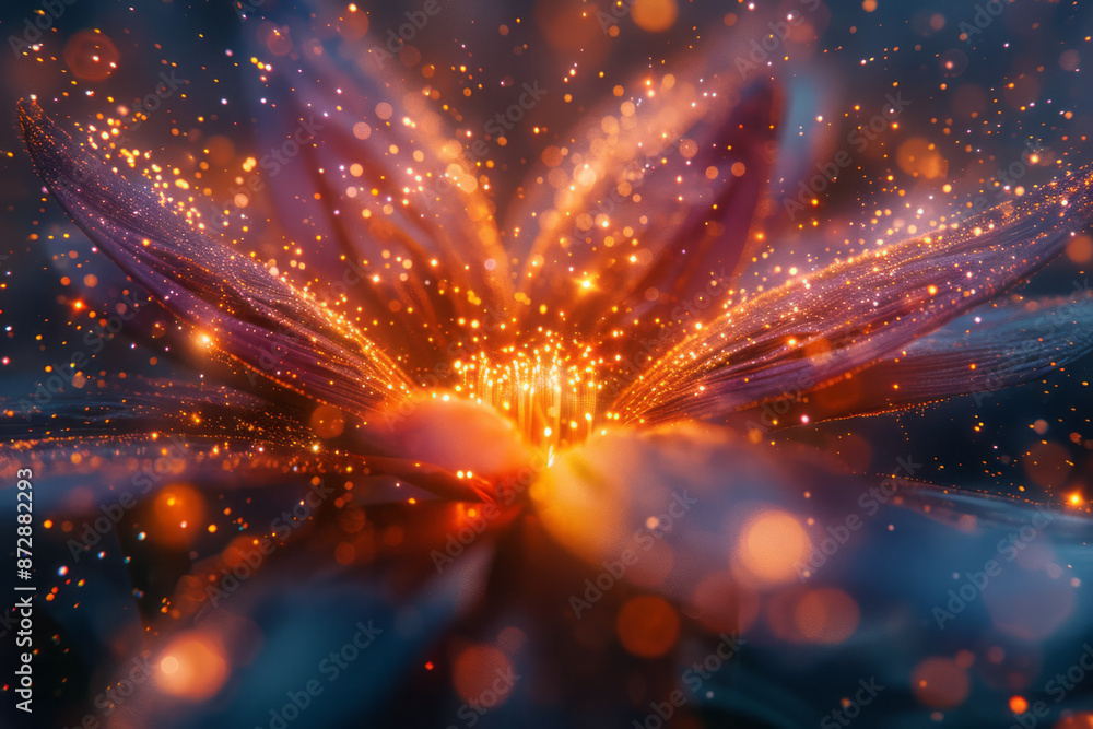 Poster macro shot of a starburst, with vivid colors and swirling patterns creating a surreal visual effect,