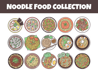 Noodle food vector illustration set
