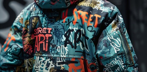 Obraz premium Closeup of a Pink and Blue Camouflage Jacket With Streetwear Branding