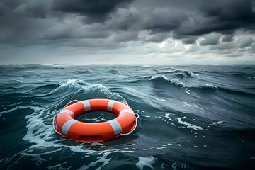 Naklejka premium lifebuoy on stormy water.&nbsp;