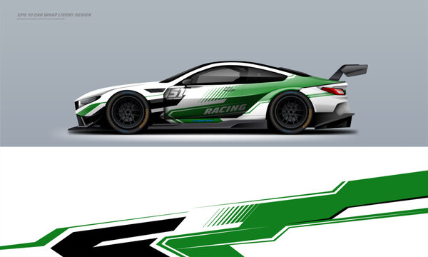 Sporty Racing Car wrap green livery design white background