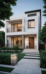A Contemporary Dwelling with Stylish Architecture, Beautiful Exterior Design, and a Serene Garden Setting. Perfect Family Home in a Residential Neighborhood, Featuring Thoughtful Construction