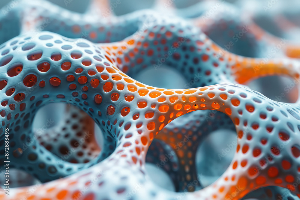 Poster detailed shot of a mathematical representation of a red and blue, showcasing its unique structure,