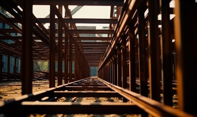 construction firm steel work at sunset. High quality photo