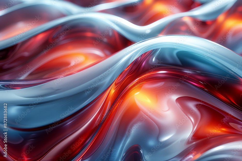 Poster macro image of the smooth transitions between red and blue areas on a, with a focus on continuity,