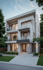 A Contemporary Dwelling with Stylish Architecture, Beautiful Exterior Design, and a Serene Garden Setting. Perfect Family Home in a Residential Neighborhood, Featuring Thoughtful Construction