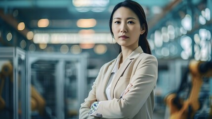 Naklejka premium Confident Hallyu Female Project Manager Overseeing Industrial Factory