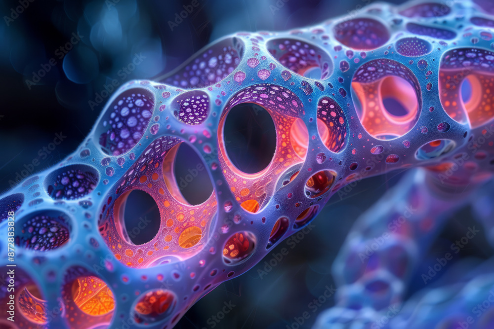 Poster detailed image of an abstract representation of a red and blue, with vibrant colors and intricate pa
