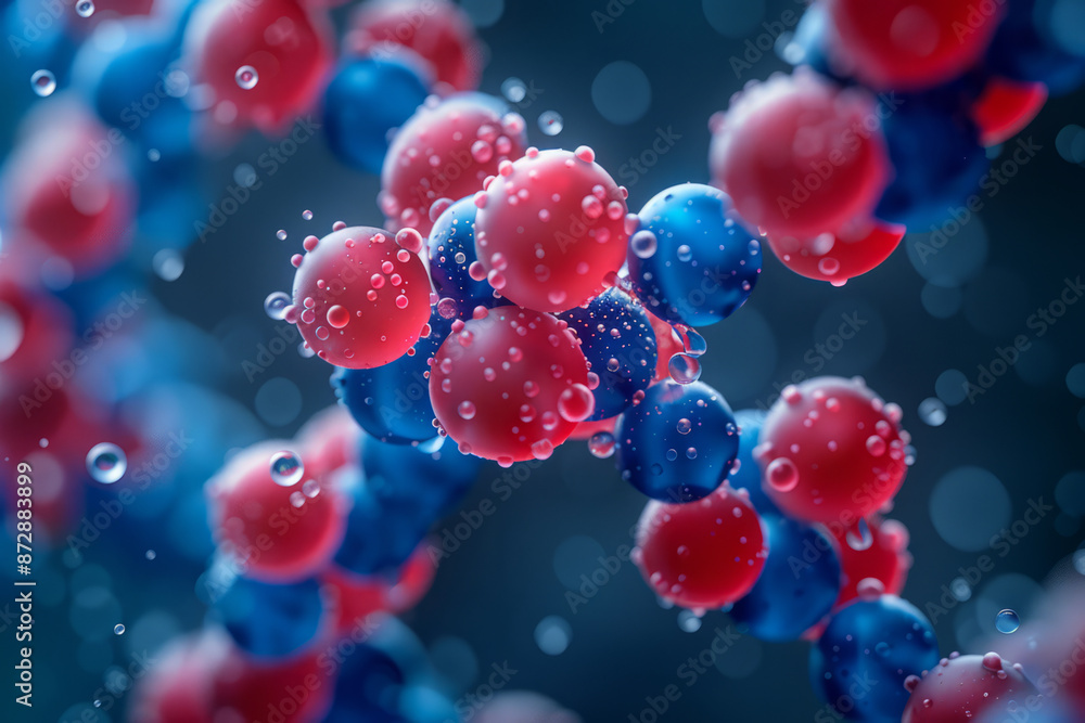 Poster close-up of a mathematical model of a red and blue, with annotations and explanations,