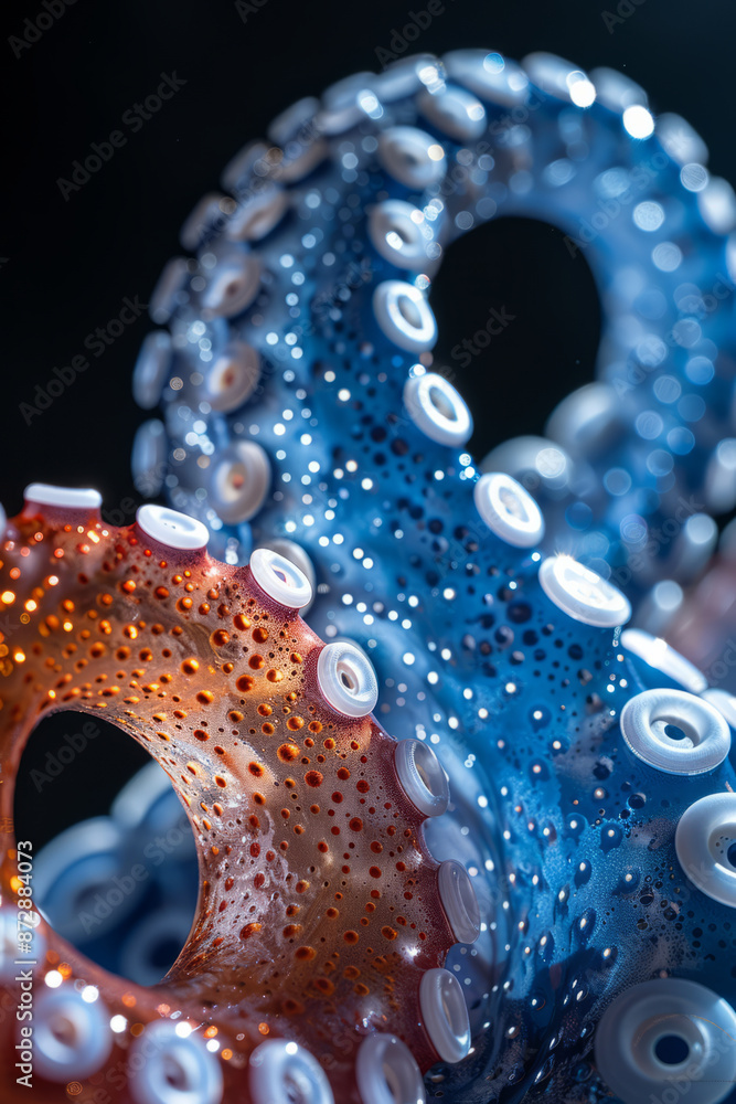 Poster detailed image of the mathematical properties of a red and blue, with focus on its unique features,