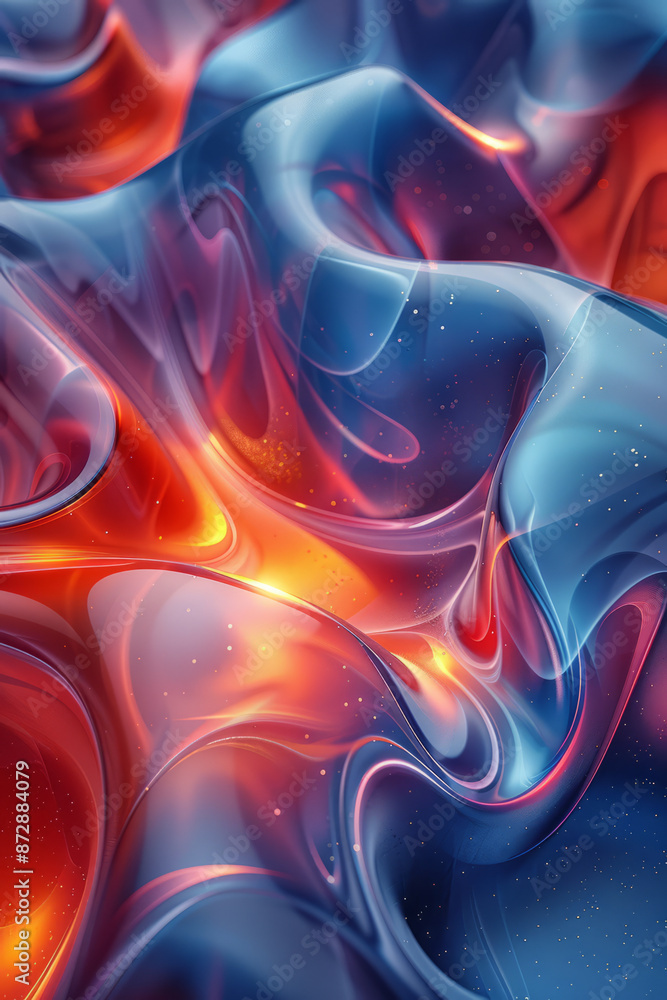 Poster close-up of an artistic rendering of a red and blue