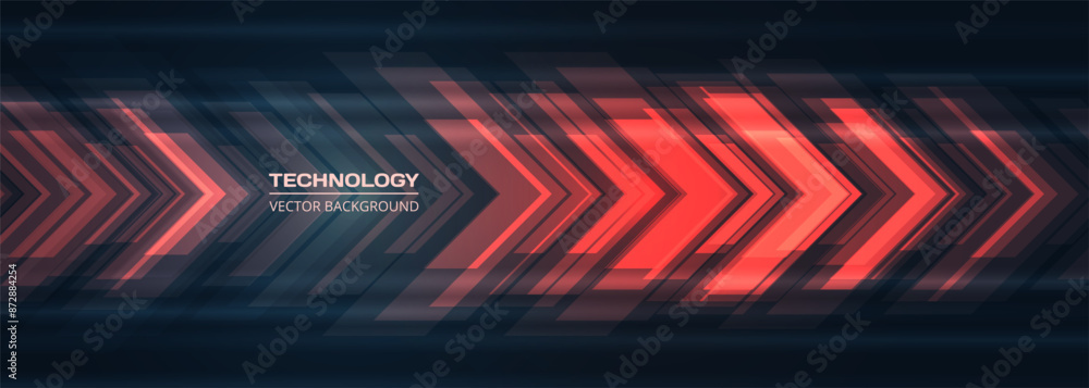 Fototapete red technology arrows on dark futuristic abstract background. high-speed movement concept dynamic mo