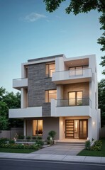 A Contemporary Dwelling with Stylish Architecture, Beautiful Exterior Design, and a Serene Garden Setting. Perfect Family Home in a Residential Neighborhood, Featuring Thoughtful Construction