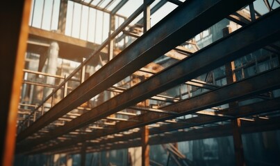 construction firm steel work at sunset. High quality photo