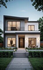 A Contemporary Dwelling with Stylish Architecture, Beautiful Exterior Design, and a Serene Garden Setting. Perfect Family Home in a Residential Neighborhood, Featuring Thoughtful Construction