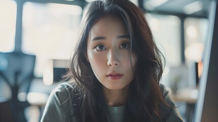 Hallyu Young Businesswoman Working on Computer in Startup Office