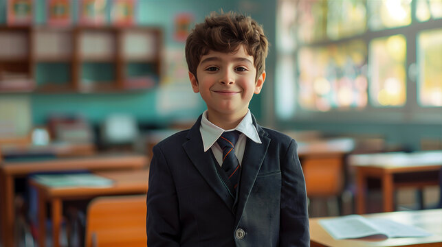 A happy schoolkid in class
