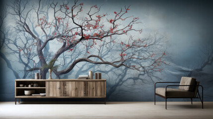 Drawing wallpaper of a landscape of birds crane, background, generative AI, 