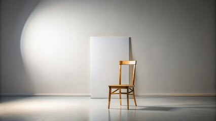 Empty artist's chair sits alone on transparent backdrop, awaiting creative expression, surrounded by nothing but blank canvas and silence.