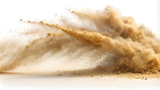Sand Sandsturm - Einschlag und Explosion - Isoliert vor wei&szlig;en Hintergrund