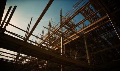 construction firm steel work at sunset. High quality photo