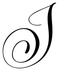 Vector calligraphy hand drawn letter J icon logo. Script font. Handwritten brush style