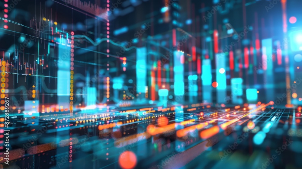 Poster modern digital business analytics interface with real-time data visualization, charts, and graphs