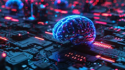 Futuristic Digital Brain with Artificial Intelligence Concept - 3D Rendered High-Tech Background for Business Innovation, Technology, and Data Analysis Applications